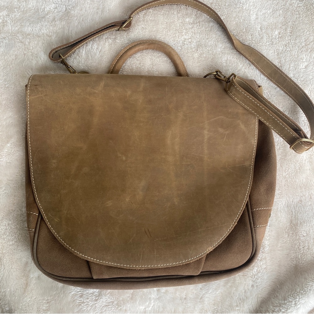 Sundance Catalog suede and leather crossbody messenger bag